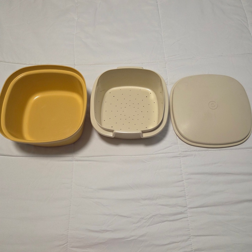 Vintage Tupperware Multi-Server Steamer 888 Harvest Gold 3 Piece Set 1970s Retro